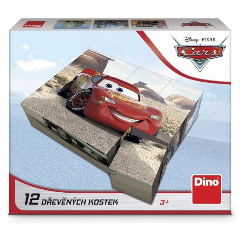 Dřevěné licenční kostky Cars: Jízda – 12 kostek DINO