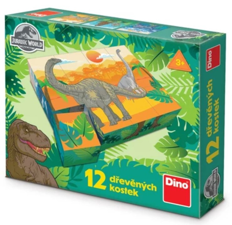 Kostky kubus Jurský svět dřevo 12ks v krabičce 22x18x4cm