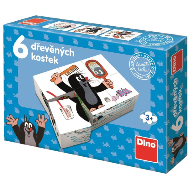 Kostky kubus Krtek dřevo 6ks v krabičce 18x13x4cm