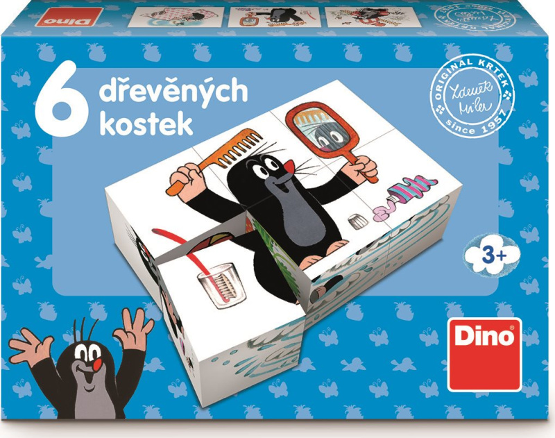 Kostky kubus Krtek dřevo 6ks v krabičce 18x13x4cm