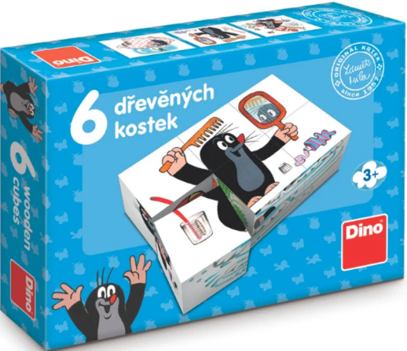 Kostky kubus Krtek dřevo 6ks v krabičce 18x13x4cm