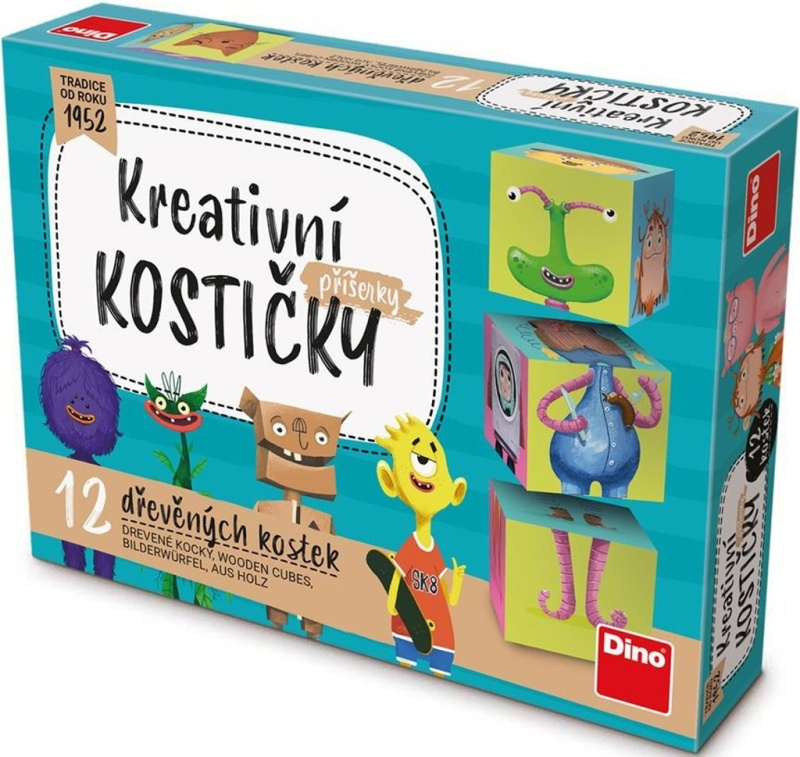 Dino dřevěné kostky Příšerky 12 ks