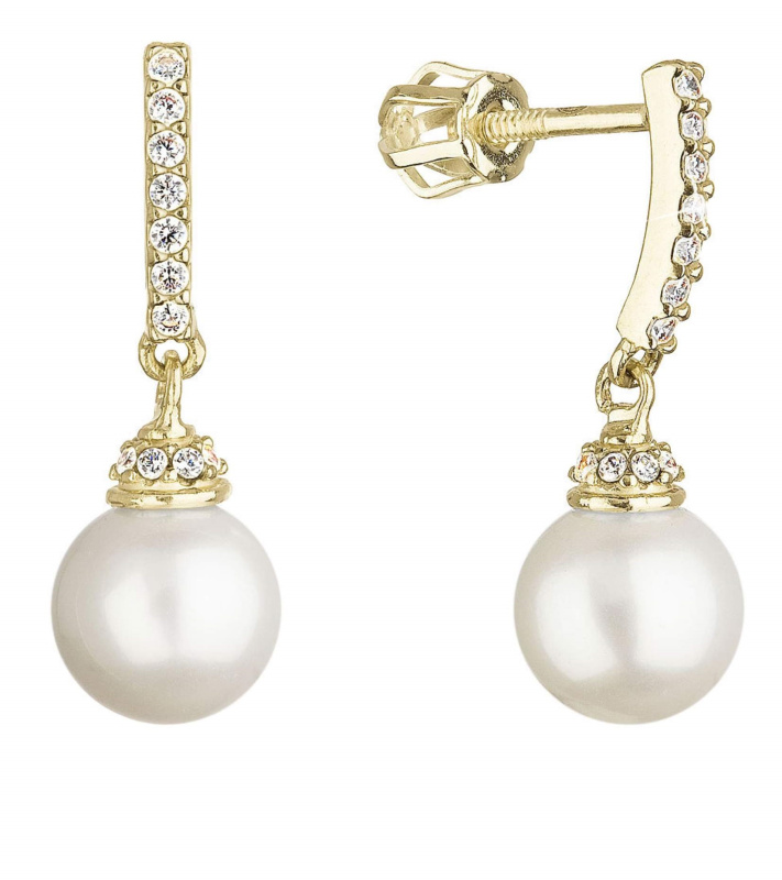 Evolution Group - Pavona Půvabné visací náušnice ze žlutého zlata s pravými perlami 91PZ00021