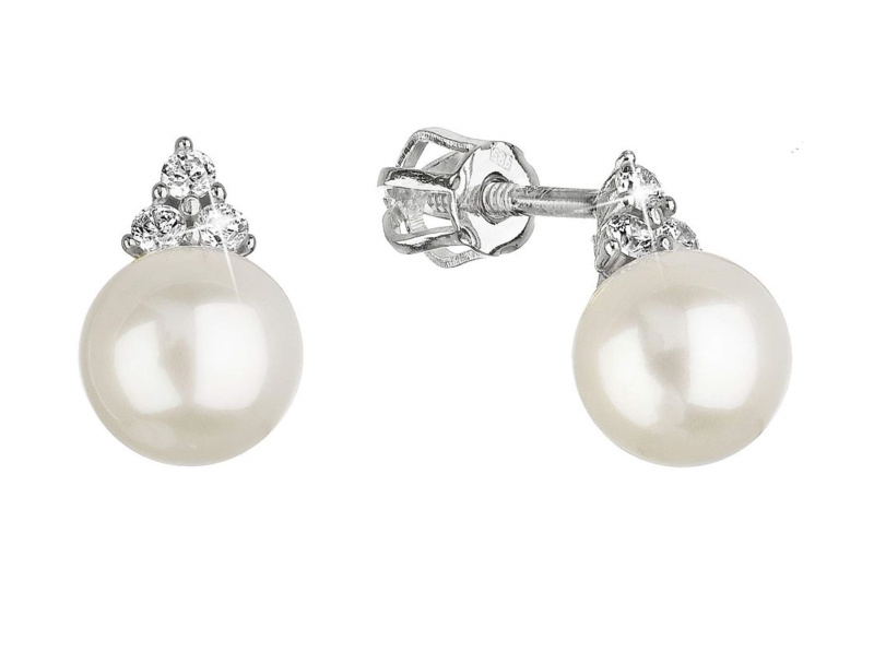 Evolution Group - Pavona Něžné zlaté náušnice se zirkony a pravými perlami 81PZ00025