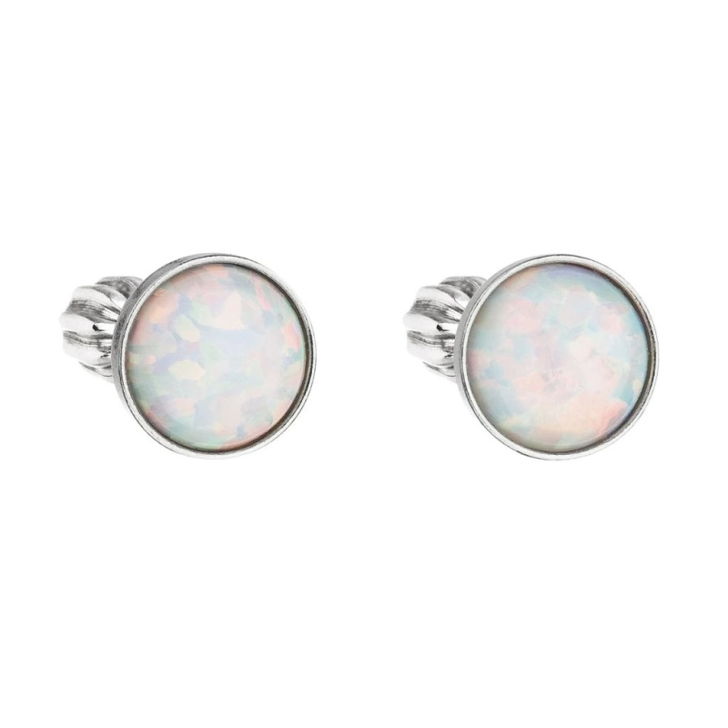 Evolution Group - Pavona Stříbrné náušnice s bílým syntetickým opálem 11001.3 white