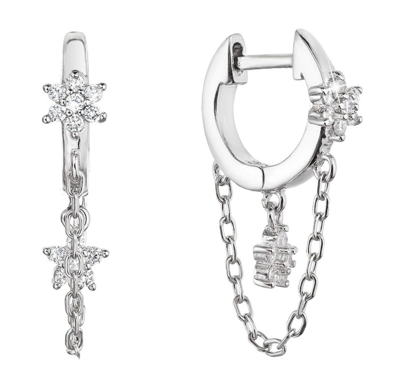 Evolution Group - Pavona Originální kruhové náušnice s řetízkem a kytičkami 11435.1 crystal