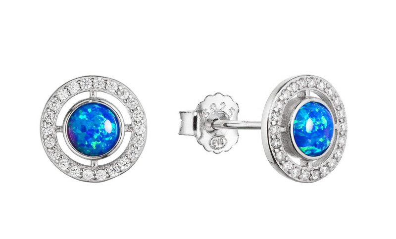 Evolution Group - Pavona Blyštivé náušnice s modrými syntetickými opály a zirkony 11468.3 blue