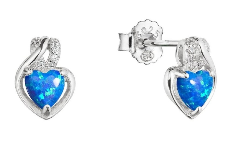 Evolution Group - Pavona Stříbrné náušnice Srdce s modrým syntetickým opálem a zirkony 11469.3