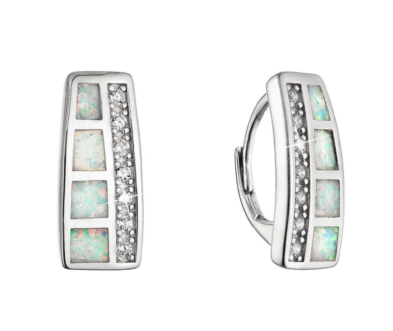 Evolution Group - Pavona Krásné stříbrné náušnice se syntetickými opály a zirkony 11535.1 white