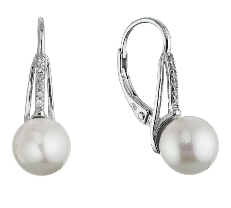 Evolution Group - Pavona Stříbrné visací náušnice se zirkony a shell perlou 11687.1