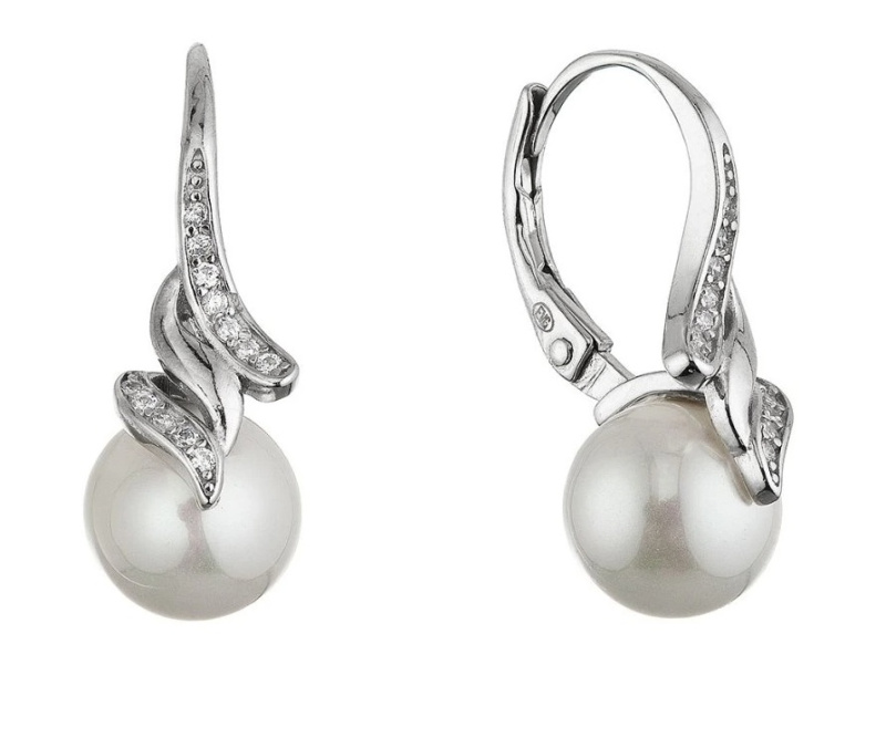 Evolution Group - Pavona Elegantní stříbrné náušnice se zirkony a shell perlou 11688.1