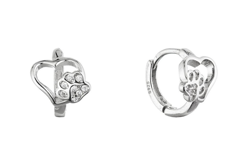 Evolution Group - Pavona Stříbrné kruhy se zirkony Tlapka v srdci 11758.1