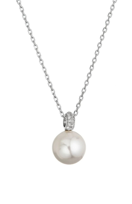 Evolution Group - Pavona Stříbrný náhrdelník se zirkony a shell perlou 12143.1