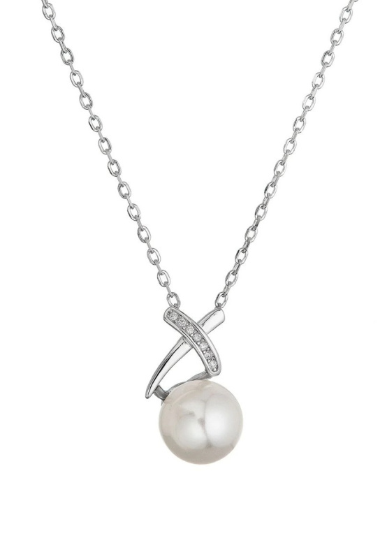 Evolution Group - Pavona Slušivý stříbrný náhrdelník se zirkony a shell perlou 12144.1