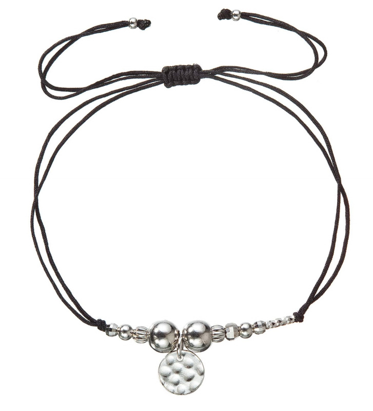 Evolution Group - Pavona Textilní černý náramek stříbrné kuličky 13040.3 black