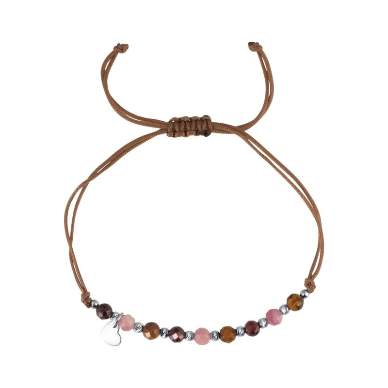 Evolution Group - Pavona Hnědý textilní náramek s granátem, turmalínem a tygřím okem 13059.3