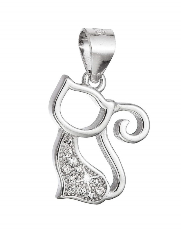 Evolution Group - Pavona Hravý stříbrný přívěsek Kočka se zirkony 14037.1 crystal