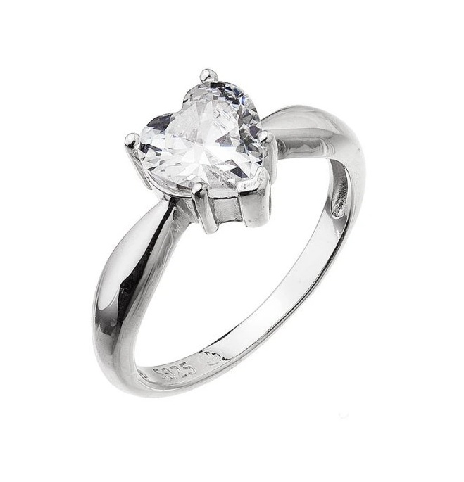 Evolution Group - Pavona Něžný stříbrný prsten se zirkonem Srdce 15015.1 crystal 56 mm