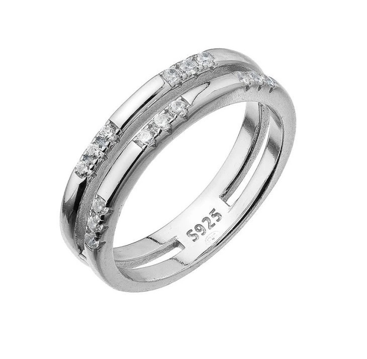 Evolution Group - Pavona Dvojitý stříbrný prsten se zirkony 15018.1 crystal 52 mm