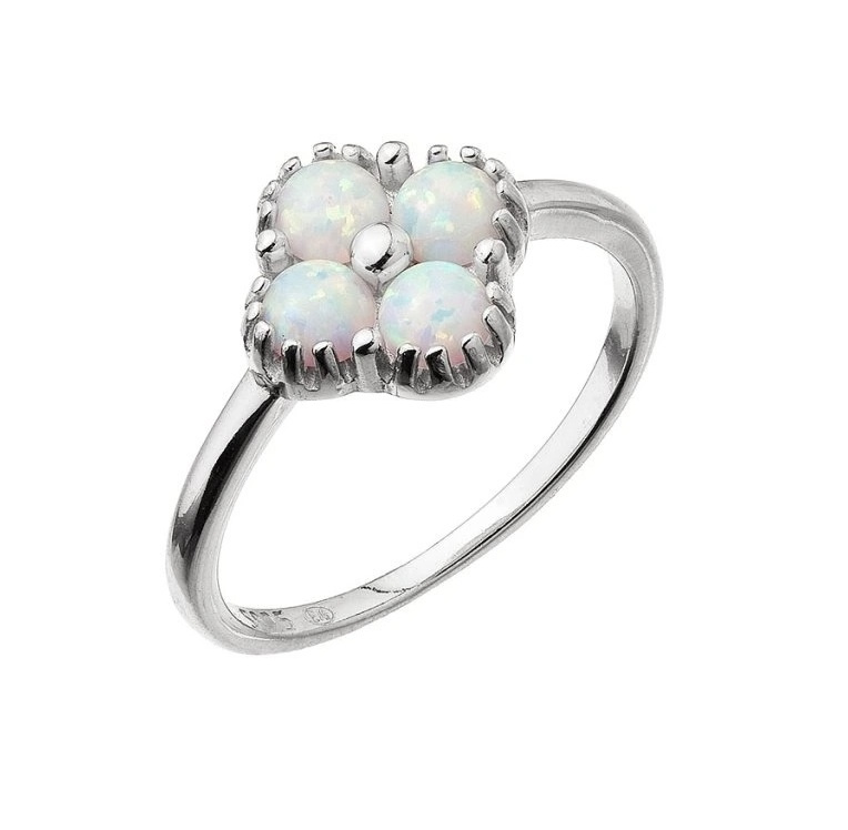 Evolution Group - Pavona Stříbrný prsten s bílými syntetickými opálky 15020.1 white 52 mm