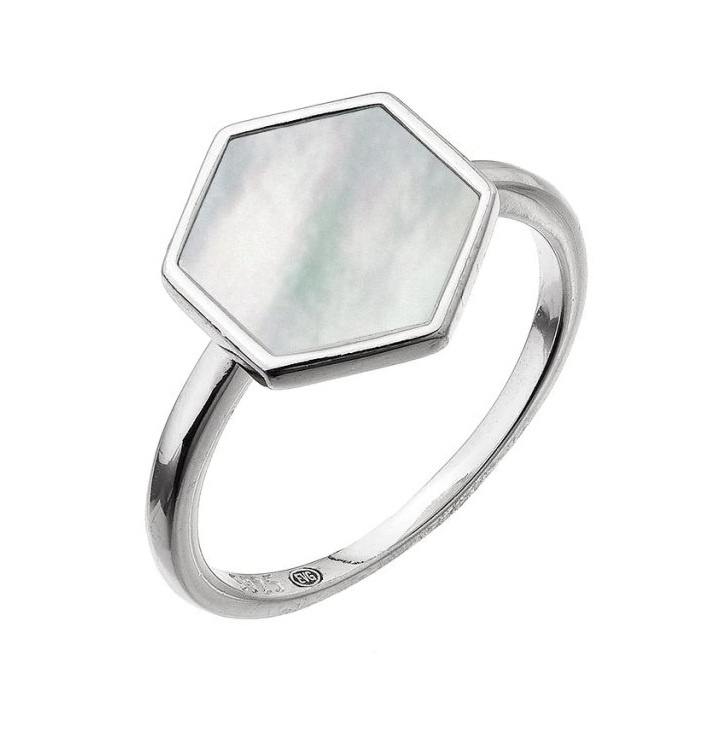 Evolution Group - Pavona Stříbrný prsten Hexagon s bílou perletí 15021.1 52 mm
