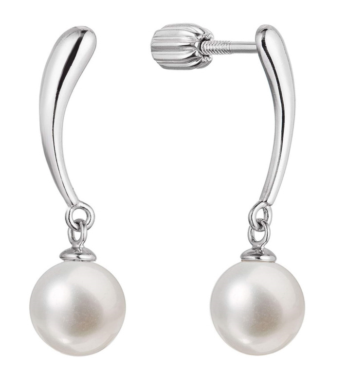 Evolution Group - Pavona Krásné stříbrné visací náušnice s kulatou říční perlou 21095.1B