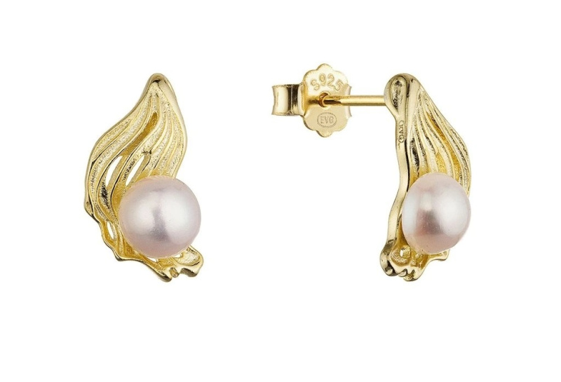 Evolution Group - Pavona Elegantní pozlacené náušnice s říční perlou 21121.1