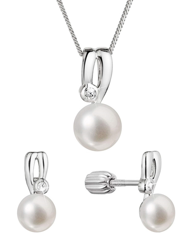 Evolution Group - Pavona Stříbrná sada šperků se zirkony a perlami 29067.1B (náušnice, řetízek, přívěsek)