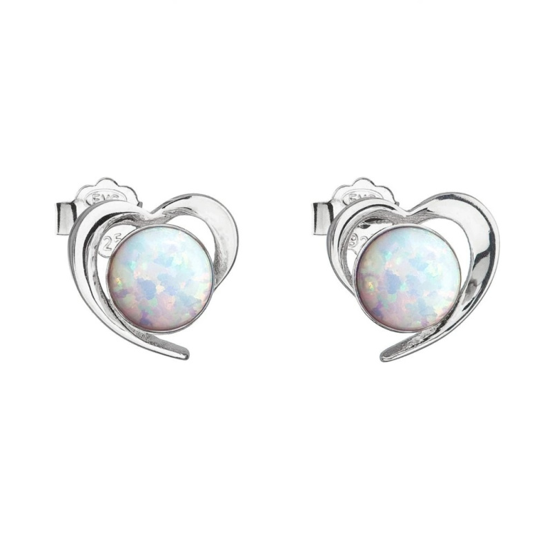 Evolution Group - Pavona Stříbrné náušnice srdíčka s bílými syntetickými opály 31259.3 white