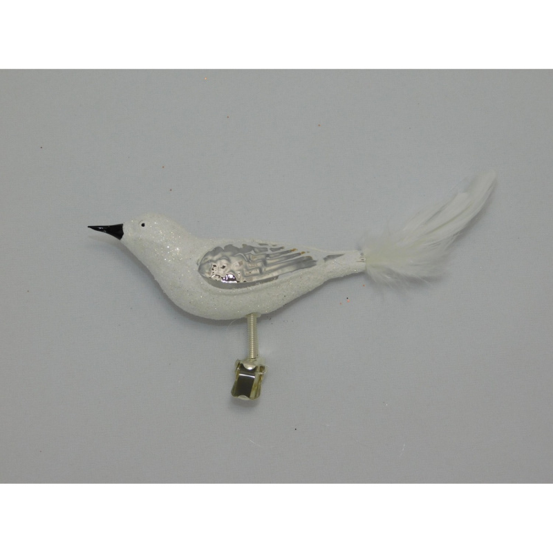 Ornex Skleněná vánoční ozdoba ptáček bílý velký 8 x 4 x 12 cm