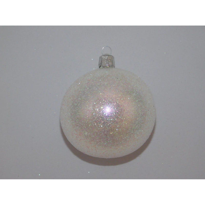 Ornex Skleněná vánoční ozdoba bílá s posypem pr. 8 cm