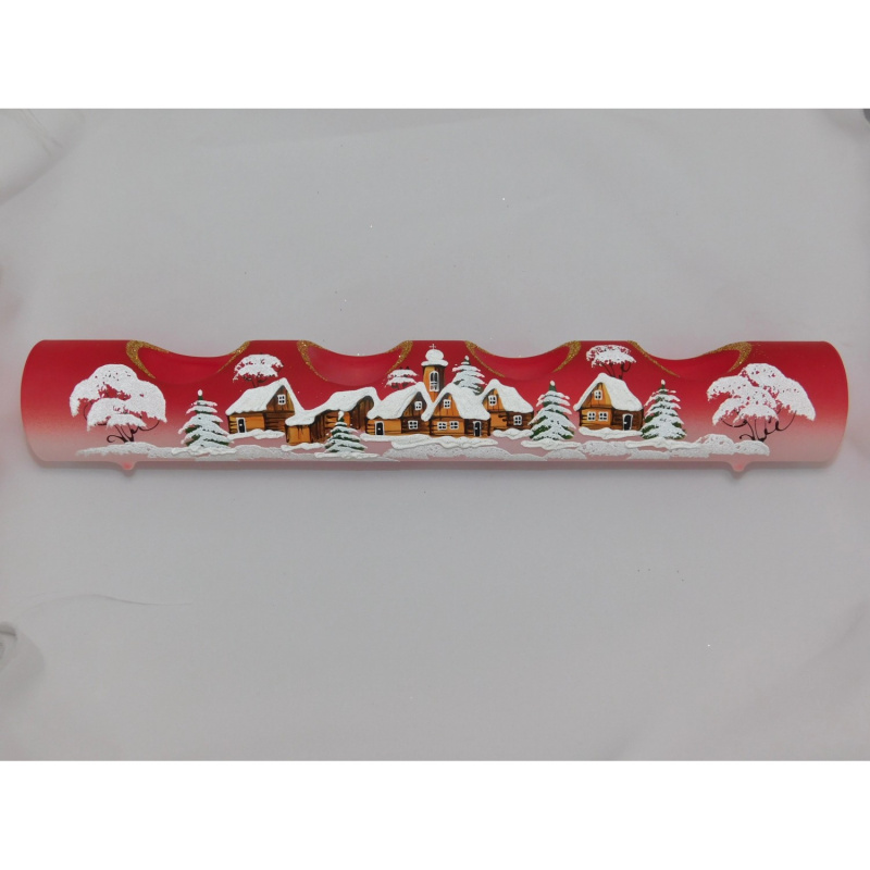 Ornex Skleněný vánoční svícen červená vesnice 41 cm