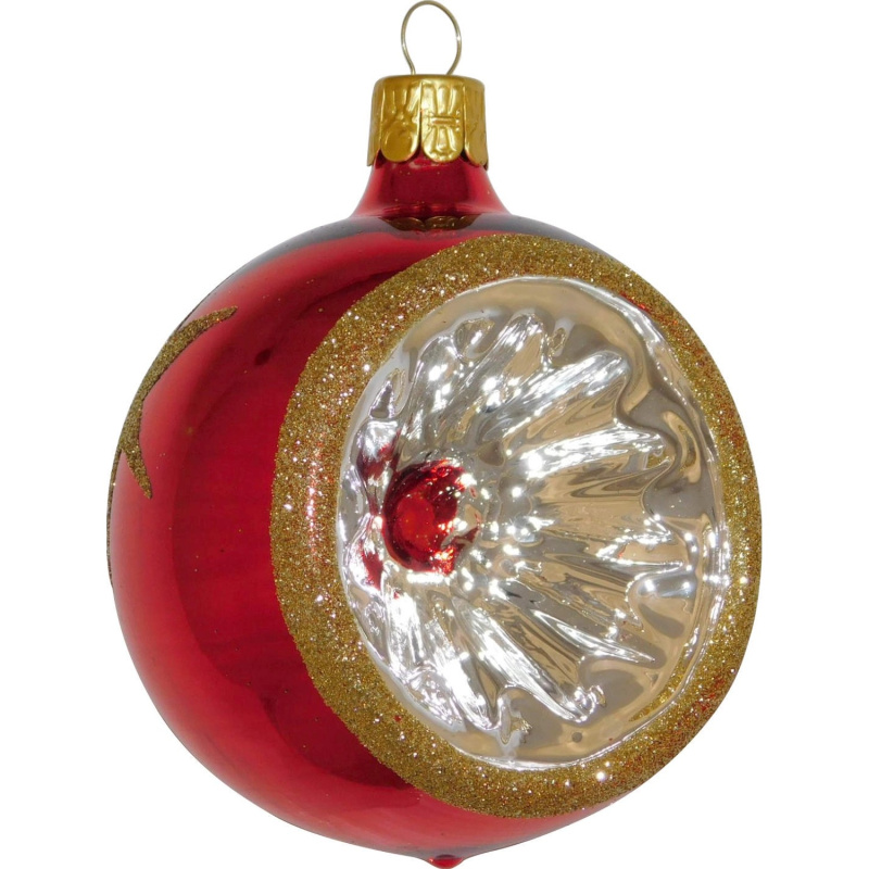 Ornex Vánoční ozdoba skleněná koule s reflektorem červená, 8 cm