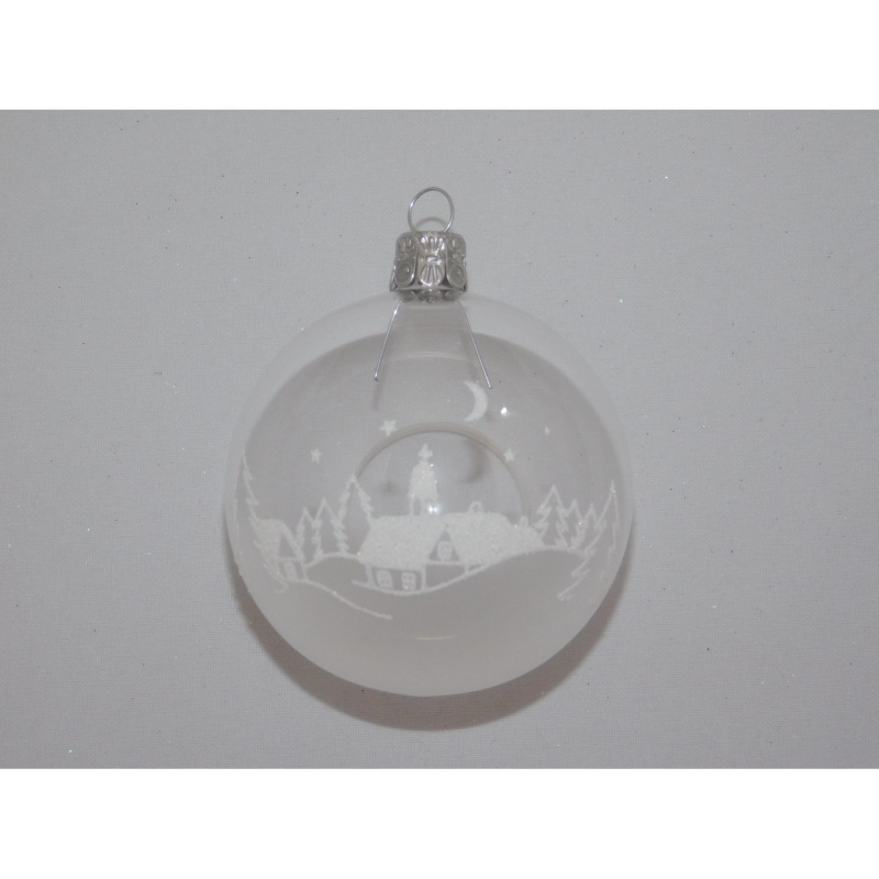 Ornex Skleněná vánoční ozdoba čirá s vesničkou pr. 7 cm