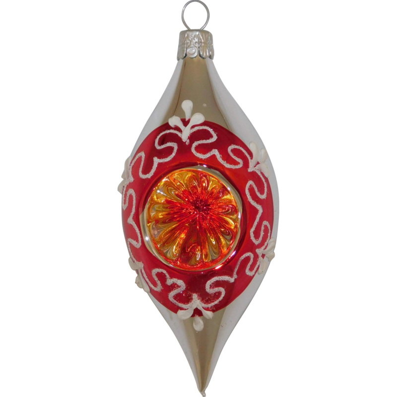 Ornex Vánoční ozdoba skleněná oliva s reflektorem stříbrná, 10 x 5 cm