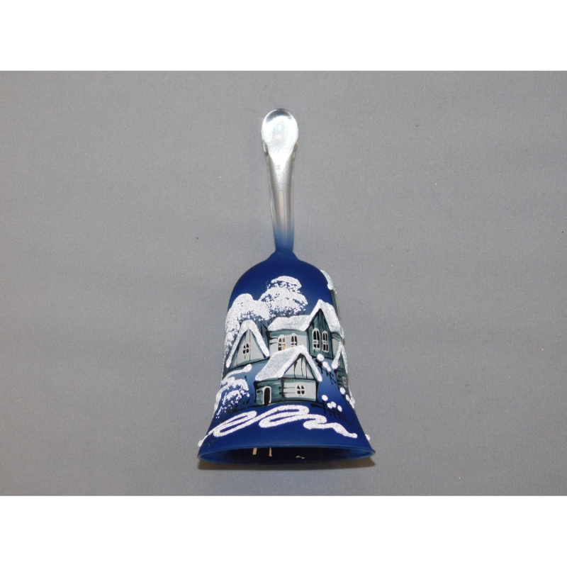 Ornex Vánoční ozdoba zvonek sklěněný vesnice modrý 150 mm