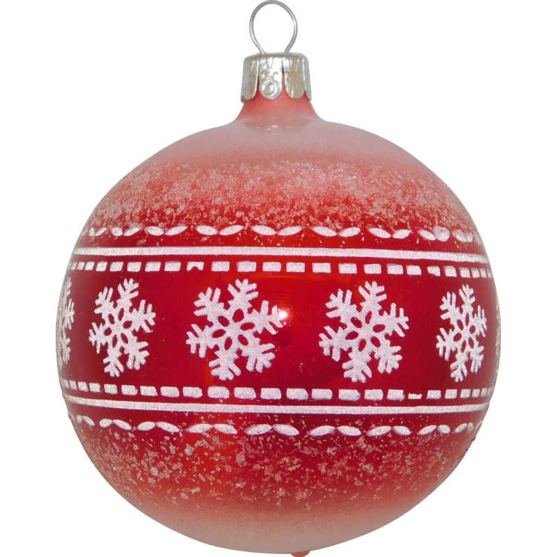 Ornex Vánoční ozdoba skleněná koule s bílými vločkami červená, 8 cm