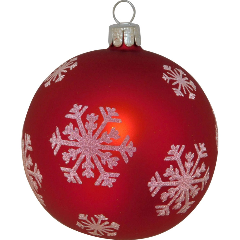 Ornex Vánoční ozdoba skleněná koule s velkými vločkami červená, 8 cm