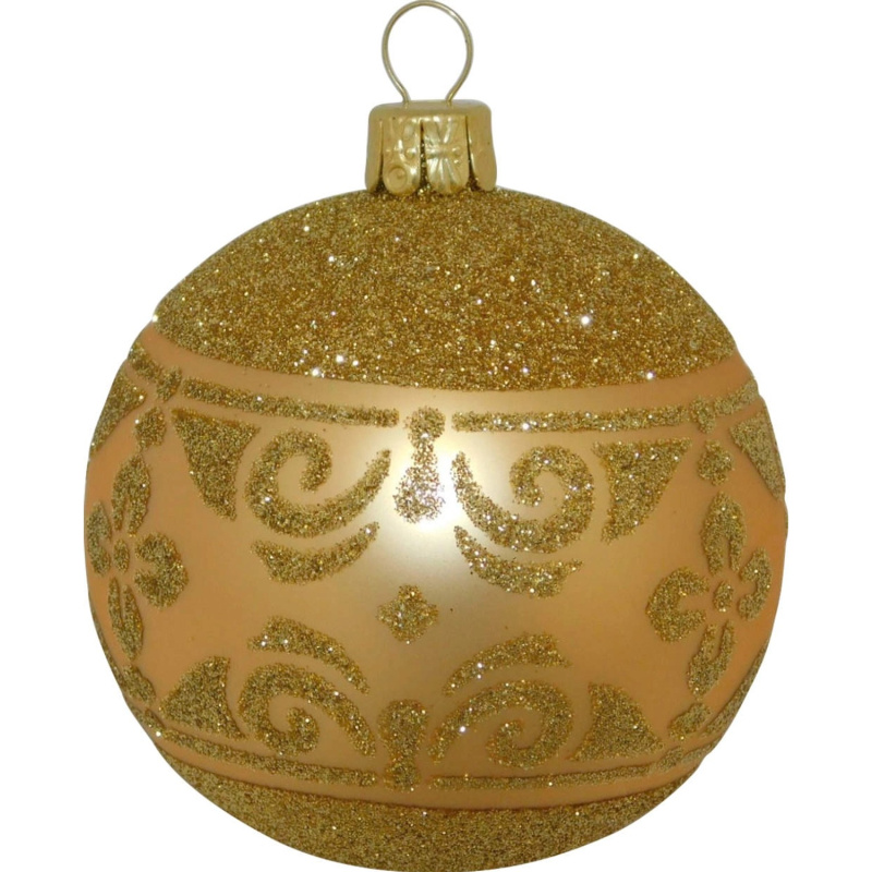 ORNEX Vánoční ozdoba skleněná koule s ornamenty sypaná zlatá, 7 cm