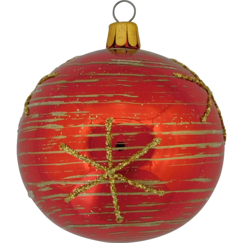 ORNEX Vánoční ozdoba skleněná koule hvězdou a pruhy červená, 7 cm