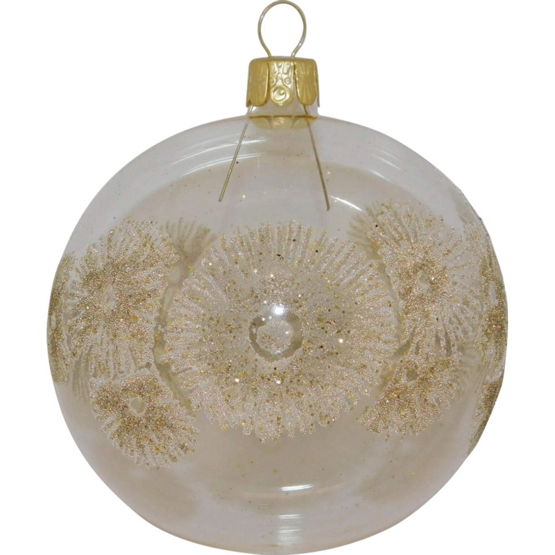 ORNEX Vánoční ozdoba skleněná koule se zlatými květy čirá, 8 cm
