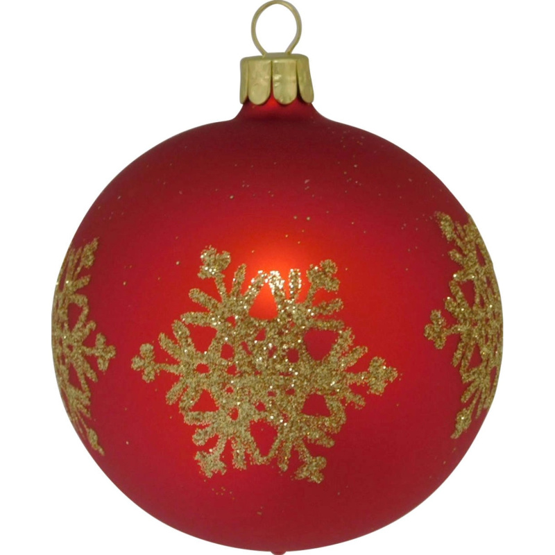 ORNEX Vánoční ozdoba skleněná koule se zlatými vločkami červená, 8 cm