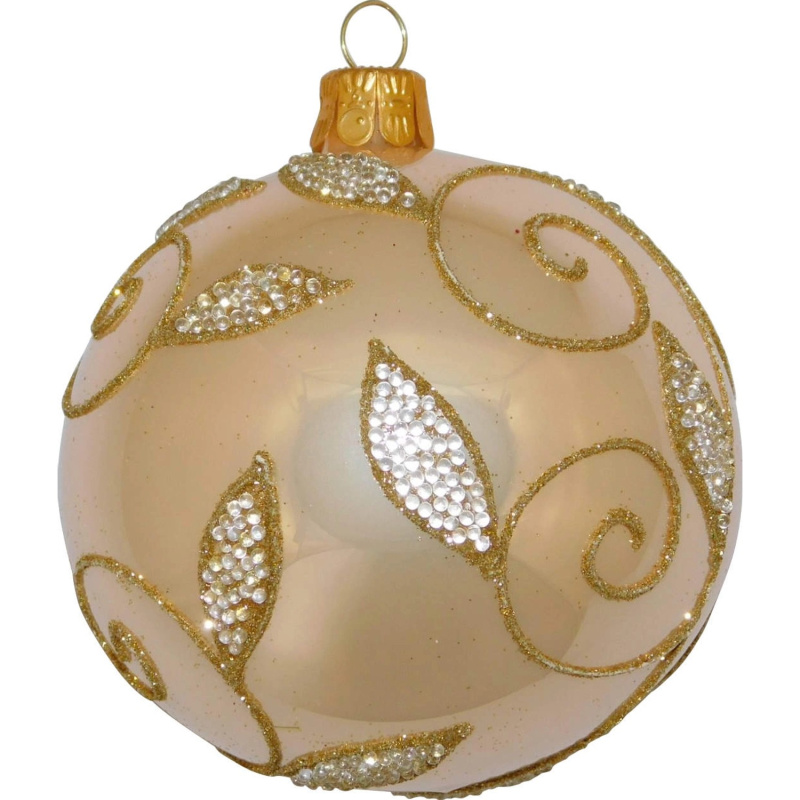 ORNEX Vánoční ozdoba skleněná koule s listy a rokajlem zlatá, 8 cm