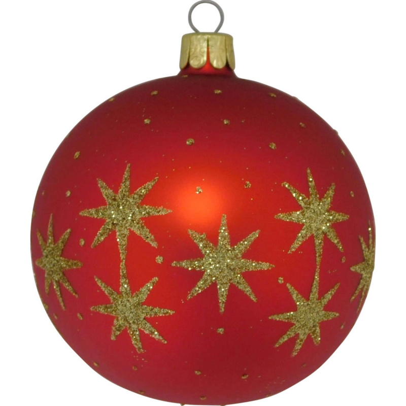 ORNEX Vánoční ozdoba skleněná koule s hvězdami červená, 8 cm