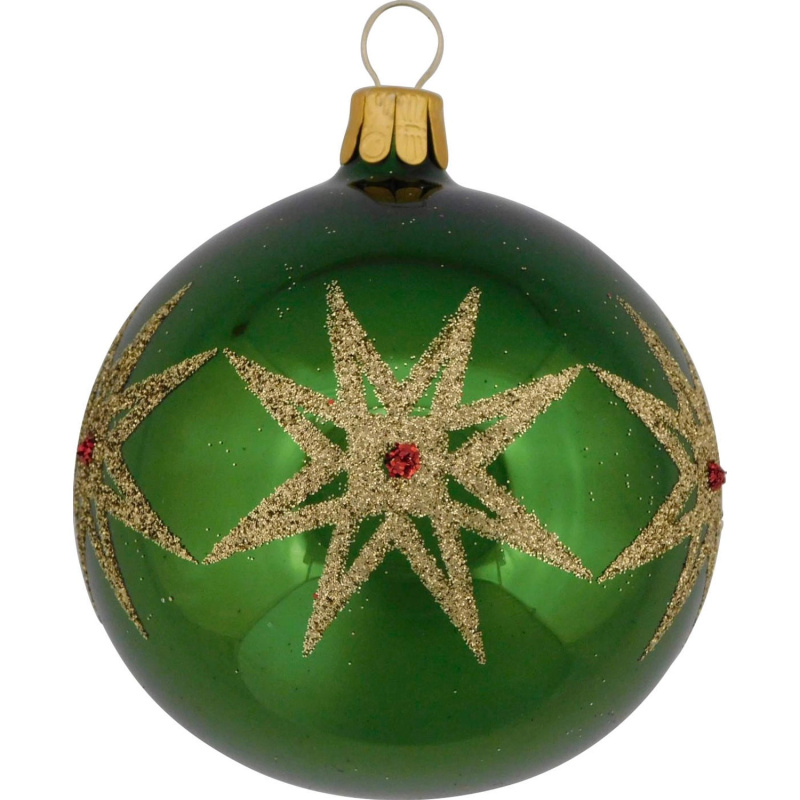 Ornex Vánoční ozdoba skleněná koule se třpytivou hvězdou zelená, 7 cm