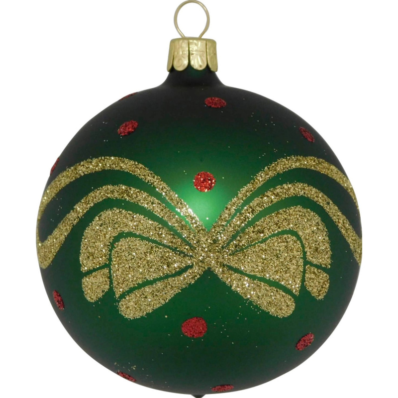 Ornex Vánoční ozdoba skleněná koule s mašlí zelená, 8 cm