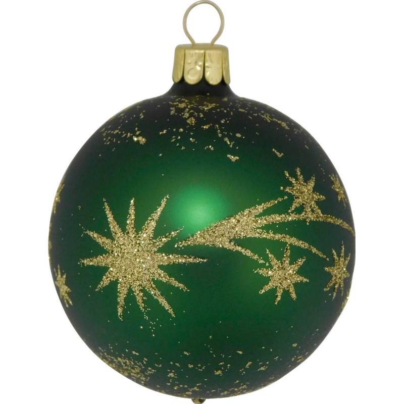 Ornex Vánoční ozdoba skleněná koule s hvězdami zelená, 8 cm