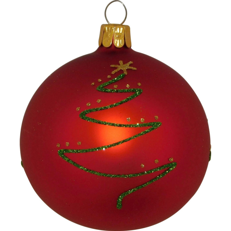 Ornex Vánoční ozdoba skleněná koule se stromem červená, 8 cm