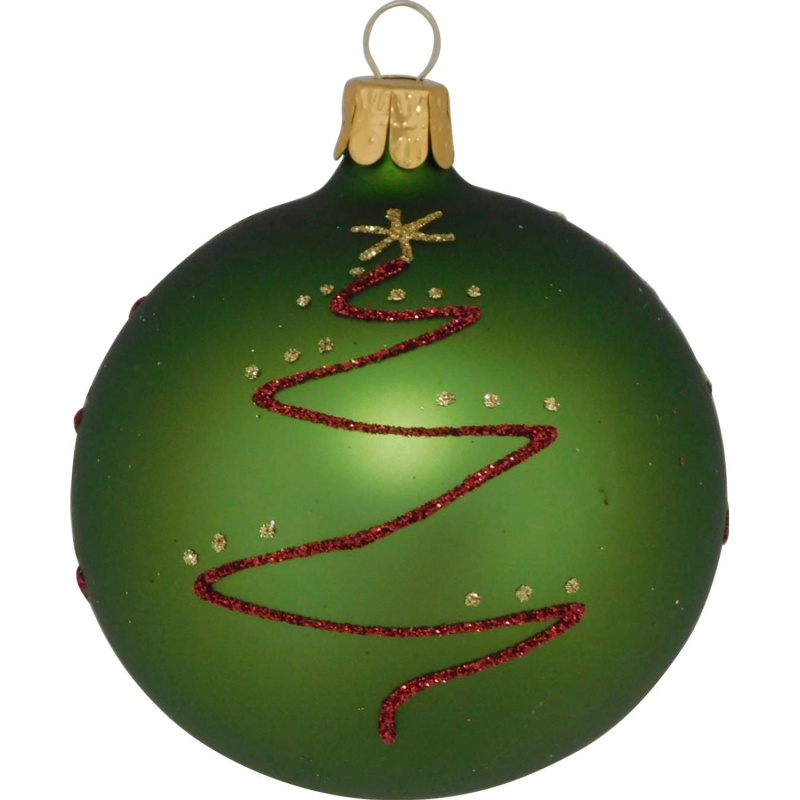 Ornex Vánoční ozdoba skleněná koule s bílým stromem zelená, 8 cm