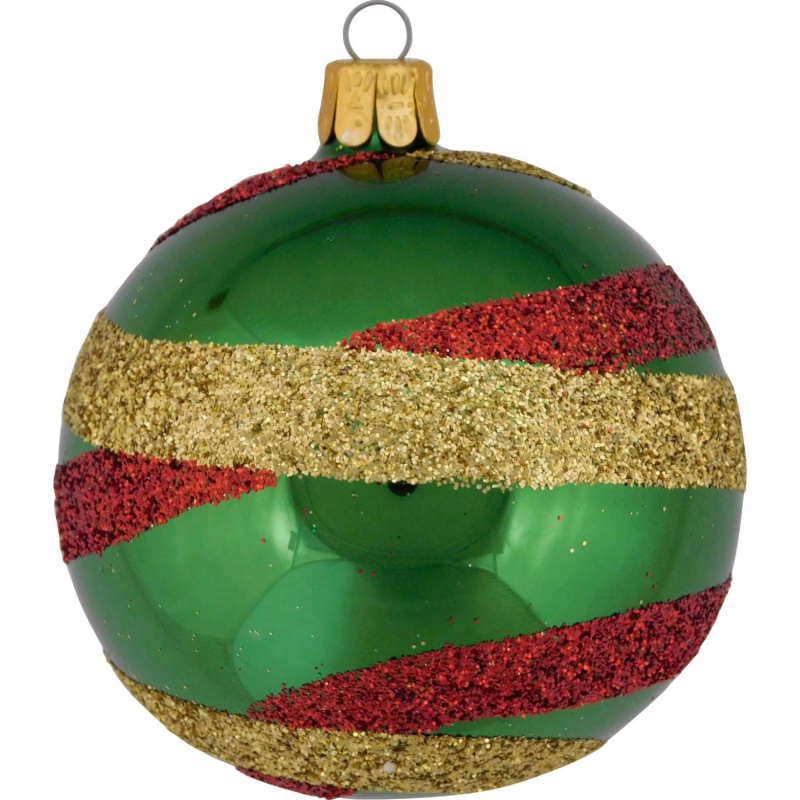 Ornex Vánoční ozdoba skleněná koule s pruhy zelená, 8 cm